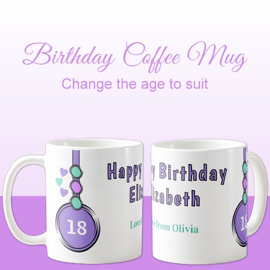 Mug 18e joyeux nom d'anniversaire violet vert