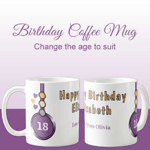 Mug 18ème joyeux nom d'anniversaire violet orange
