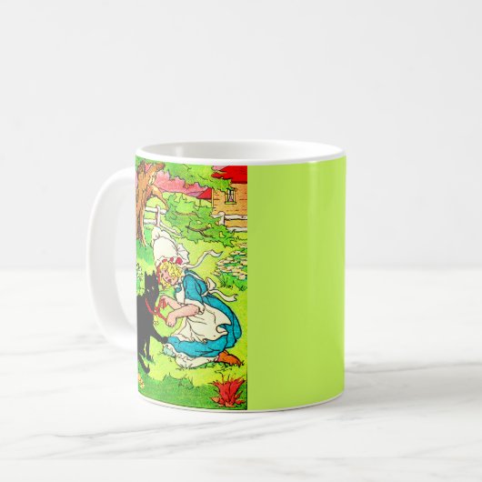 Mug 1905 petite fille met l'arc sur son chat noir (Devant gauche)