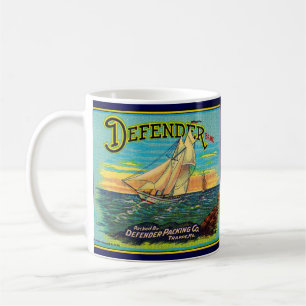 Mug 1910s Défenseur marque emballage étiquette voilier