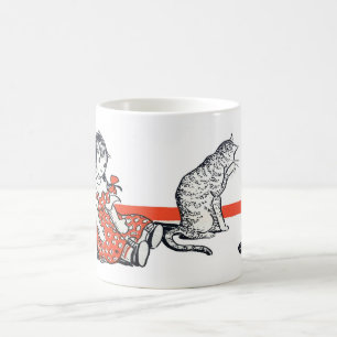 MUG 1940S DOLL AND CAT ILLUST - VINTAGE ! VIEUX ! QUAI