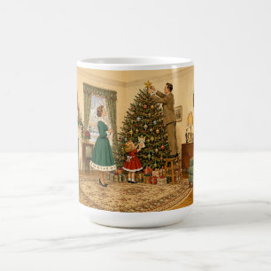 Mug 1950 Famille Décorant l'Arbre de Noël Joyeux Noël