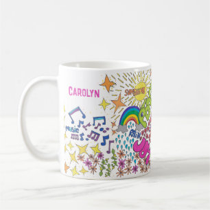 Mug 1960 art rétro. Paix, Amour, Joie. Votre nom