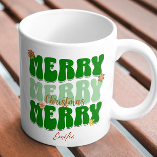 Mug 1960s Retro Super Green Joyeux Noël Nom du choeur