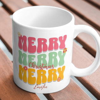 Mug 1960s Retro Super rose joyeux Noël Boho Nom