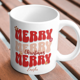 Mug 1960s Retro Super Rouge Joyeux Noël Nom du choeur