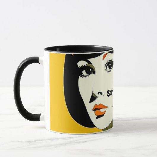 Mug 1960s style fille avec bob noir, nom modifiable (Gauche)