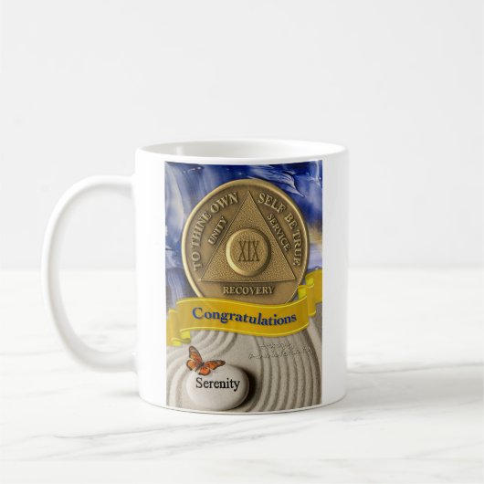 Mug 19 ans NOM PERSONNALISÉ AA Anniversaire Sérénité (Gauche)