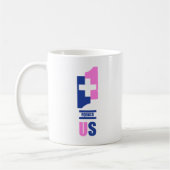 Mug 1+1=Tasse US en bleu et rose pour montrer l'amour. (Gauche)