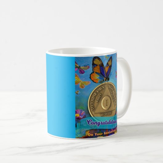 Mug 1 An AA Coin Félicitations Papillons (Devant droit)