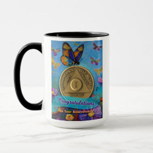 Mug 1 an NOM PERSONNALISÉ AA Papillons Fleurs