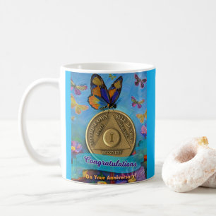 Mug 1 An Pièce de monnaie AA Félicitations Papillons