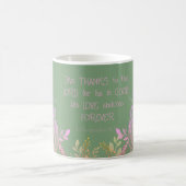 Mug 1 Chroniques 16:34 Écriture florale verte et rose (Centre)