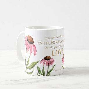 Mug 1 Corinthiens 13:13 Foi Espoir Aimer Rose Floral