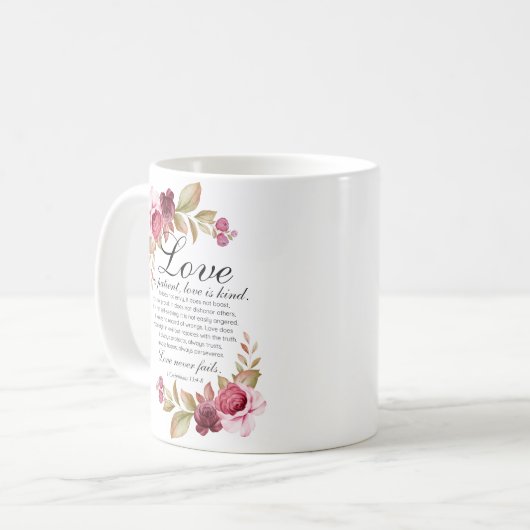 Mug 1 Corinthiens 13:4-8 L'amour est Patient Bible Flo (Devant gauche)
