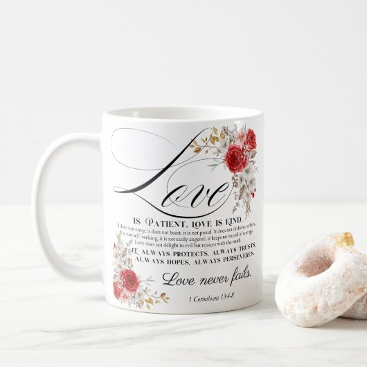 Mug 1 Corinthiens 13:4-8 L'amour est Patient Bible Flo (Avec donut)