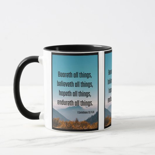 Mug 1 Corinthiens 13:7 Bible Écriture Pic Deux Tons (Gauche)