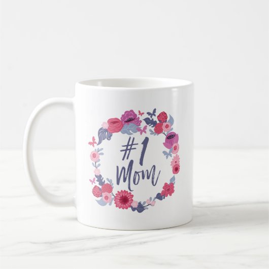 Mug #1 Maman Brosse Script Floral Papillon rose Wreath (Gauche)