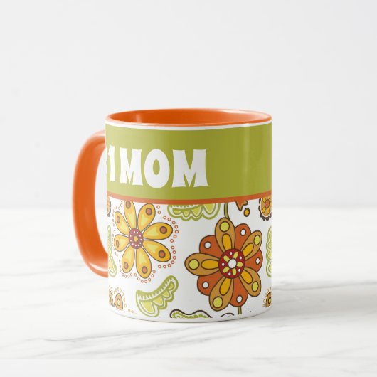 Mug #1 MOM - Fleur Rétro Orange Vert Numéro Une Mère (Devant gauche)