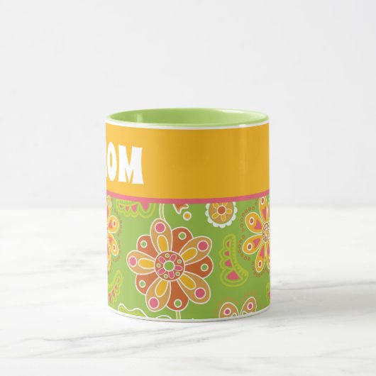 Mug #1 MOM - Vert Fleur Rétro Jaune Numéro Un Maman (Centre)