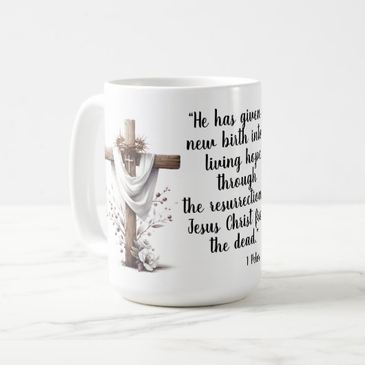 Mug 1 Peter 1:3 Living Hope Easter Scripture Art  (Devant gauche)