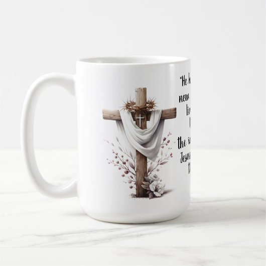 Mug 1 Peter 1:3 Living Hope Easter Scripture Art  (Gauche)