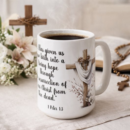 Mug 1 Peter 1:3 Living Hope Easter Scripture Art 