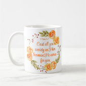 Mug 1 Pierre 5:7 Écriture Biblique Florale Orange (Gauche)