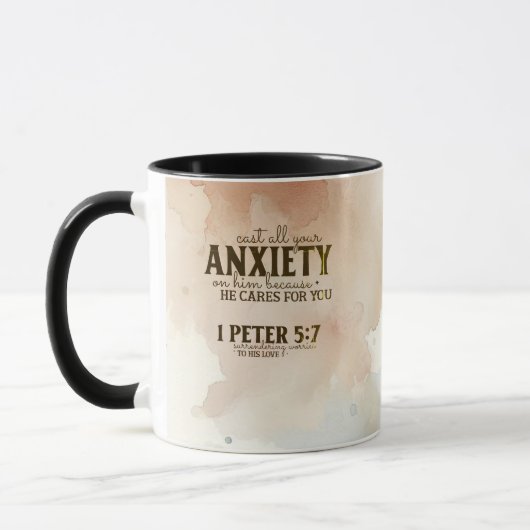 Mug 1 Pierre 5:7 Posez votre anxiété sur lui Bible Ver (Gauche)