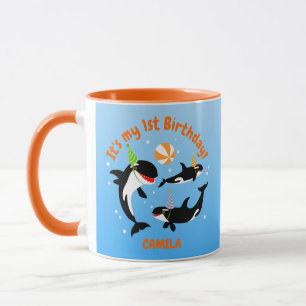 Mug 1er anniversaire sous la mer orca baleine fille