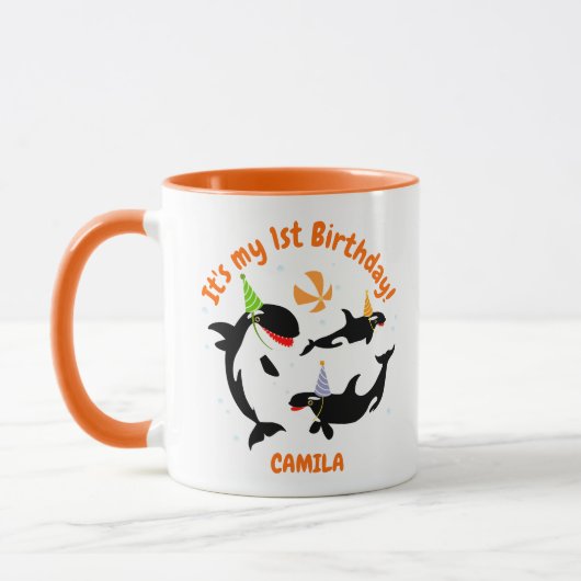 Mug 1er anniversaire sous la mer orca baleine fille (Gauche)