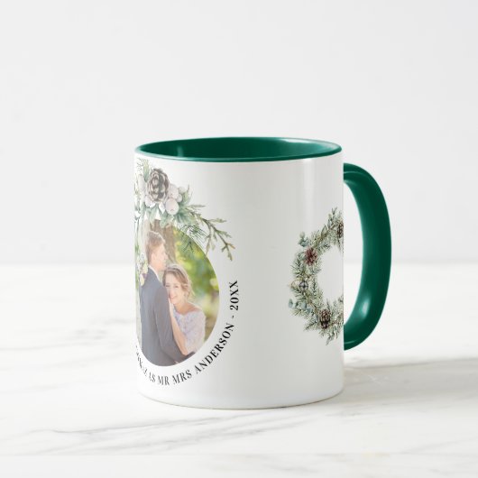 Mug 1er noël nouveaux mariés photo cône vert (Devant droit)