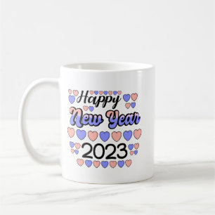 Mug 2023 Joyeux Nouvel An Texte et coeurs colorés