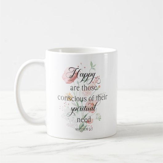 Mug 2026 JW Année Texte Matthieu 5:3 avec fleurs de pr (Gauche)