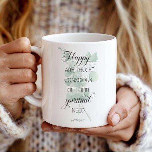 Mug 2026 JW Année Texte Matthieu 5:3 Eucalyptus Vert