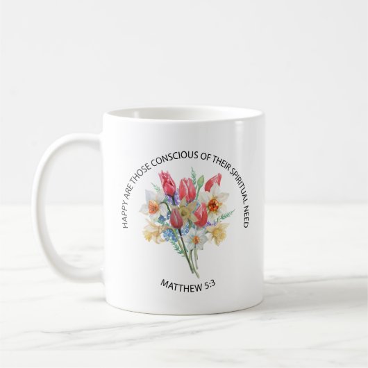 Mug 2026 JW Year Text Matthew 5v3 Spring Flowers (Gauche)