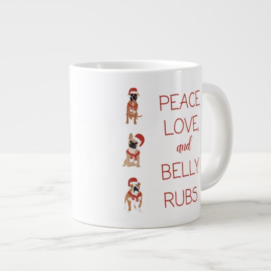 Mug 20oz Peace, Love, & Belly Rubs (Devant droit)