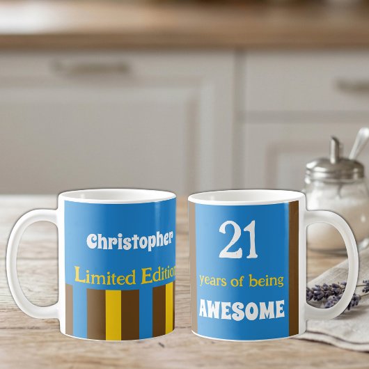 Mug 21 ans de folie nom bleu marron