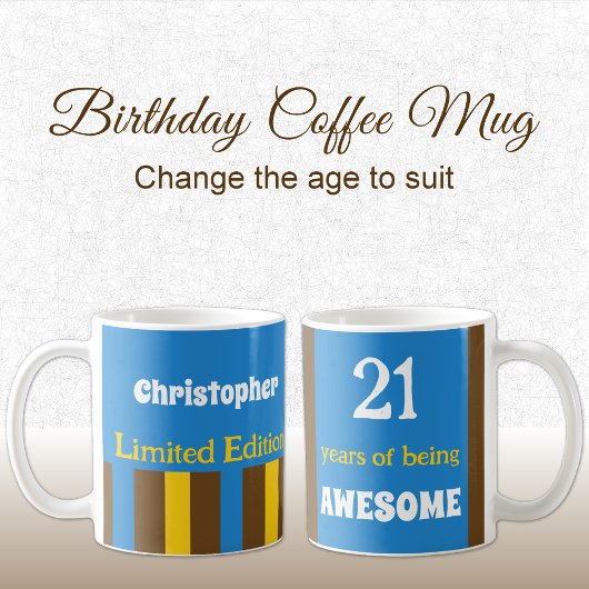 Mug 21 ans d'être nom génial bleu brun