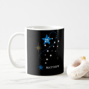Mug 21e anniversaire bleu et noir Personnalisé