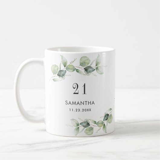 Mug 21e anniversaire Eucalyptus Monogramme de verdure (Gauche)
