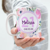 Mug 21e anniversaire fleurons roses nom