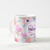 Mug 21e anniversaire fleurons roses nom (Devant gauche)