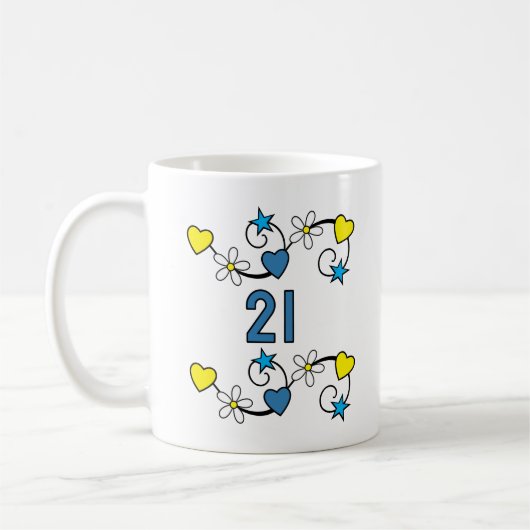 Mug 21e anniversaire jalon âge initiales bleu jaune (Gauche)