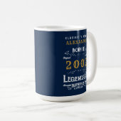 Mug 21e Anniversaire Né 2002 Ajouter Nom Blue Gold Leg (Devant droit)