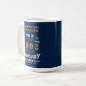 Mug 21e Anniversaire Né 2002 Ajouter Nom Blue Gold Leg (Devant gauche)