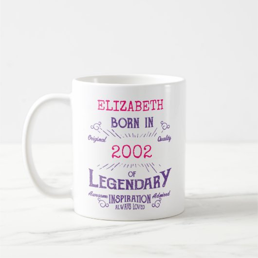 Mug 21e anniversaire Né 2002 Légende Pink Purple (Gauche)