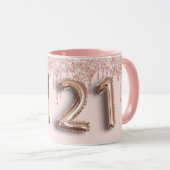 Mug 21e anniversaire rose or parties scintillant goutt (Devant droit)