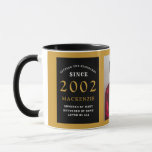 Mug 21st Birthday 2002 Black Gold Ajouter Nom Photo<br><div class="desc">Une énorme tasse photo en noir et or pour ces gens spéciaux. Customisez facilement le texte et la photo en utilisant le modèle fourni. Une partie de la gamme de normes d'établissement.</div>
