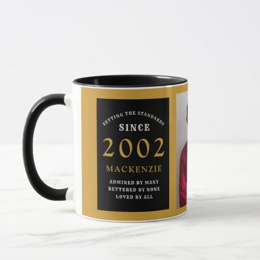 Mug 21st Birthday 2002 Black Gold Ajouter Nom Photo (Gauche)